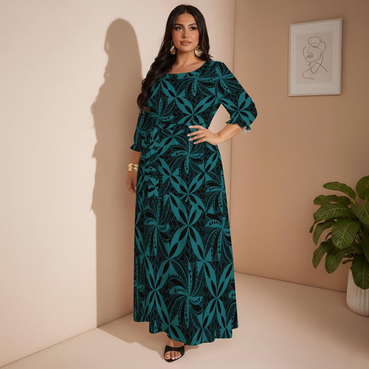 Tapa Maxi Dress with Belt Blue