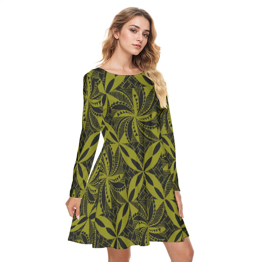 Tapa Long Sleeve Midi Dress Green