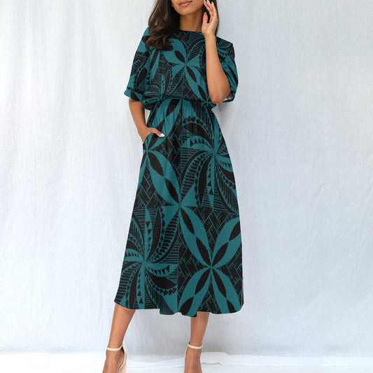 Tapa Knee Length Dress Blue