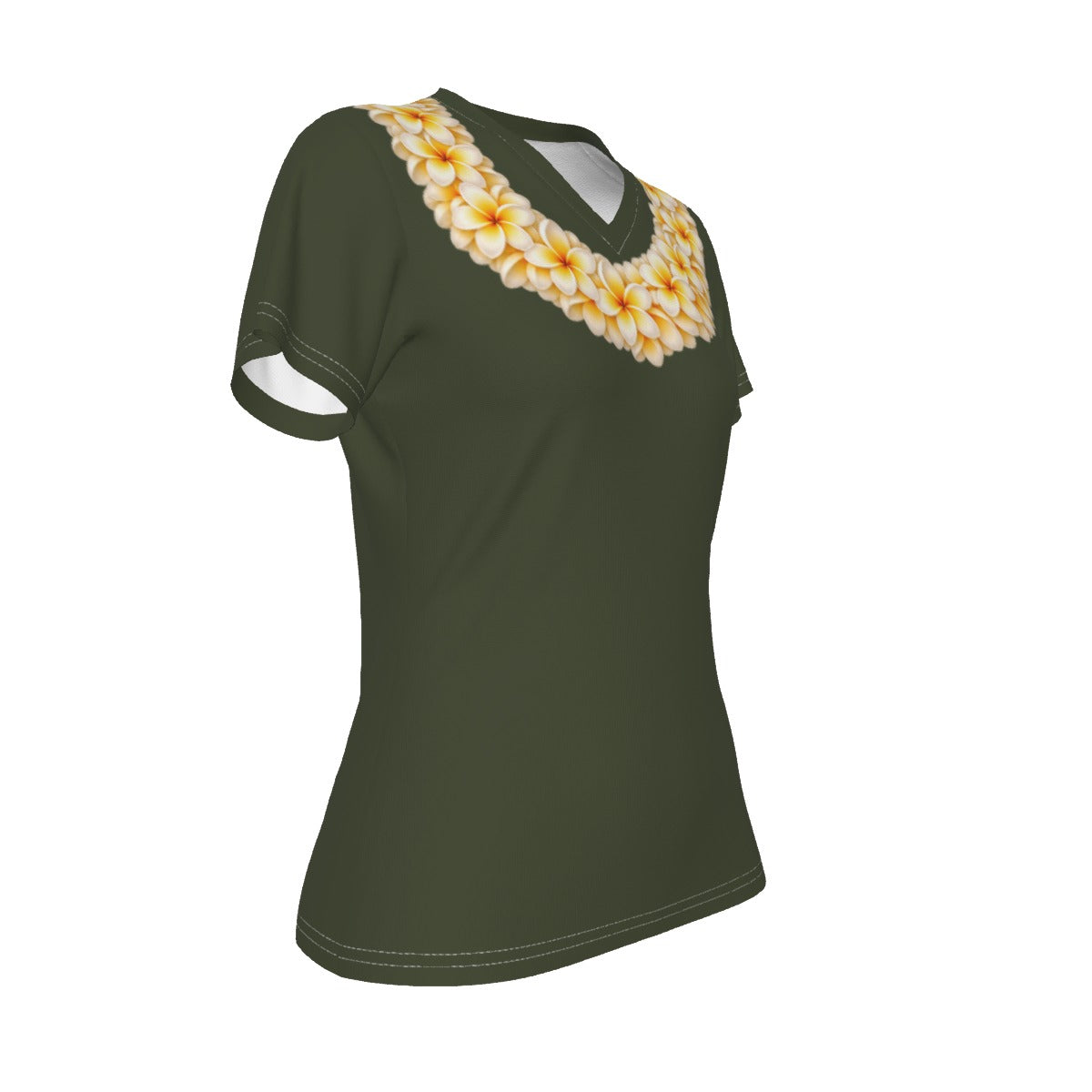 Yellow Plumeria Lei Tee Green
