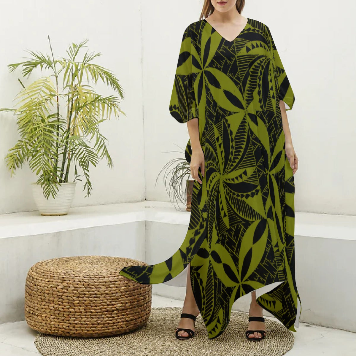 Tapa Kaftan Robe Dress Green