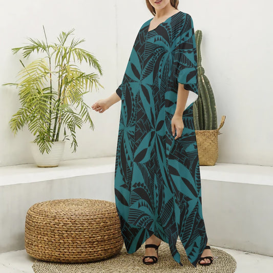 Tapa Kaftan Robe Dress Blue