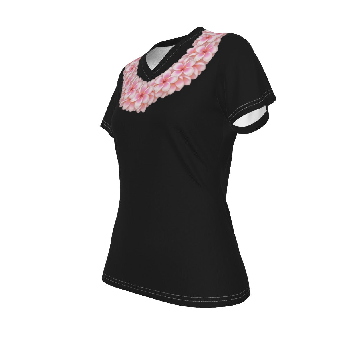 Pink Plumeria Lei Tee Black