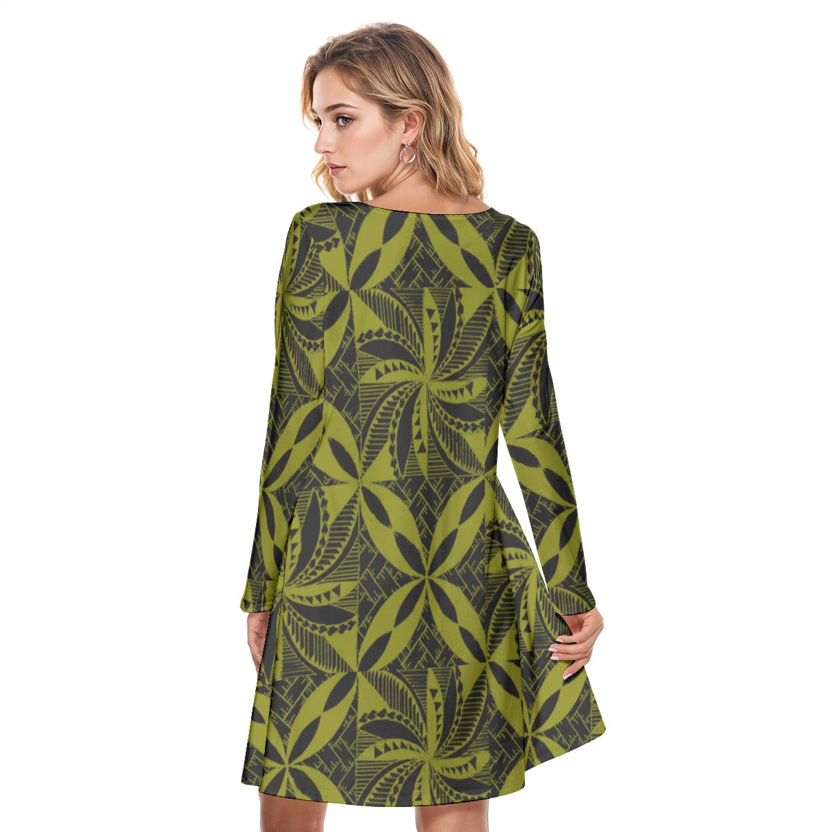 Tapa Long Sleeve Midi Dress Green