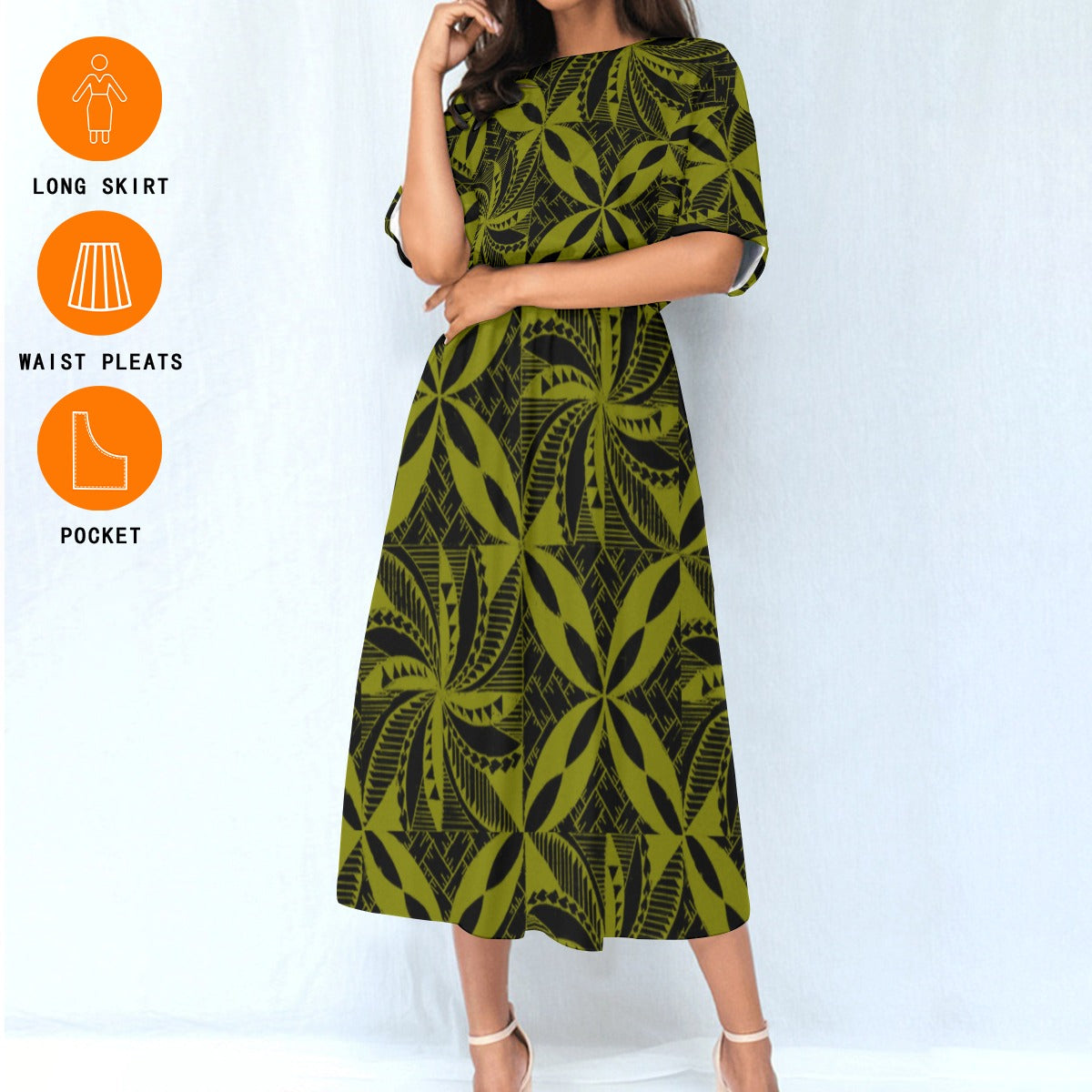 Tapa Knee Length Dress Green