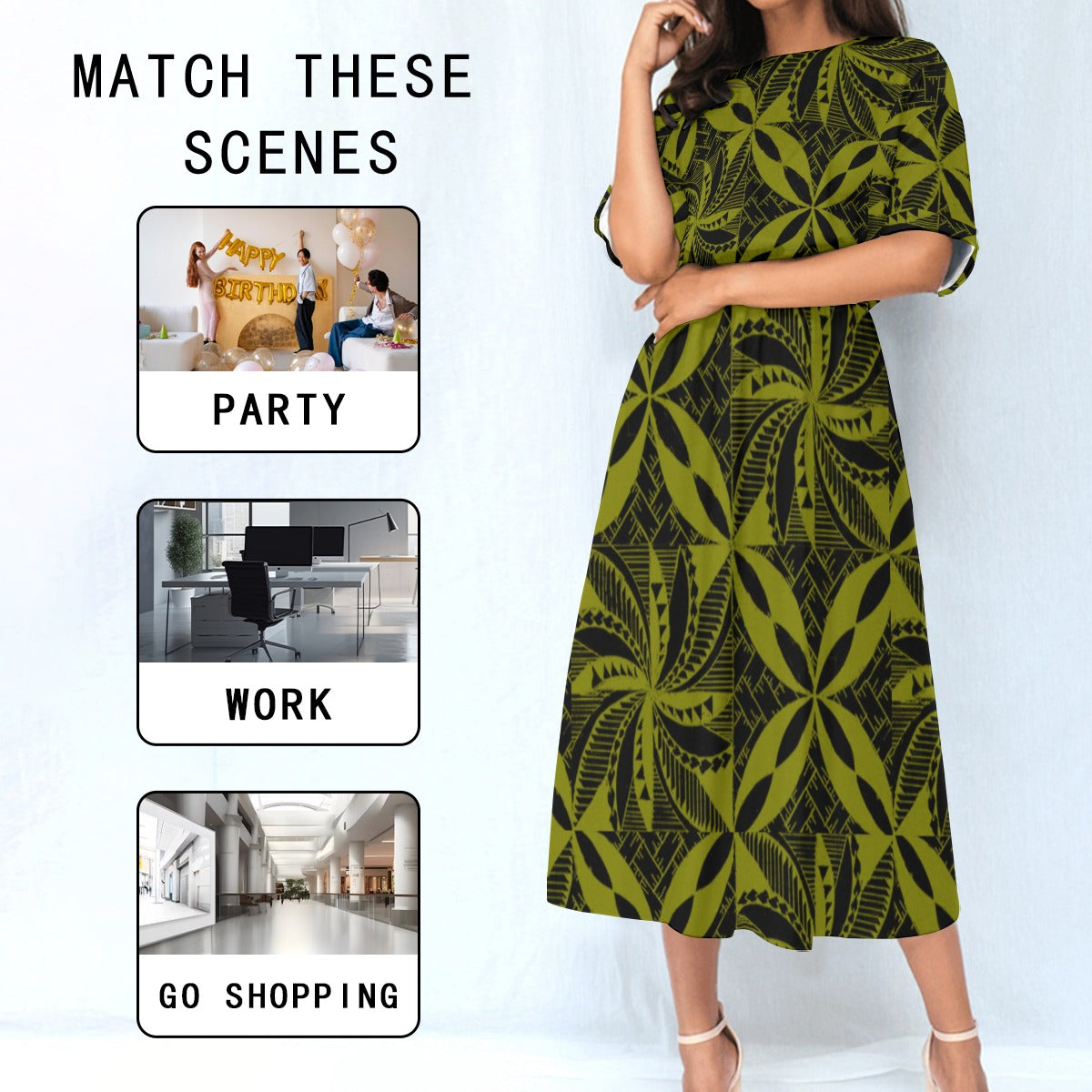 Tapa Knee Length Dress Green